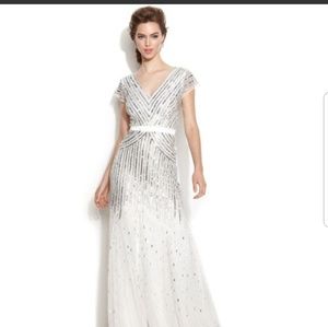 Silver beaded evening dress